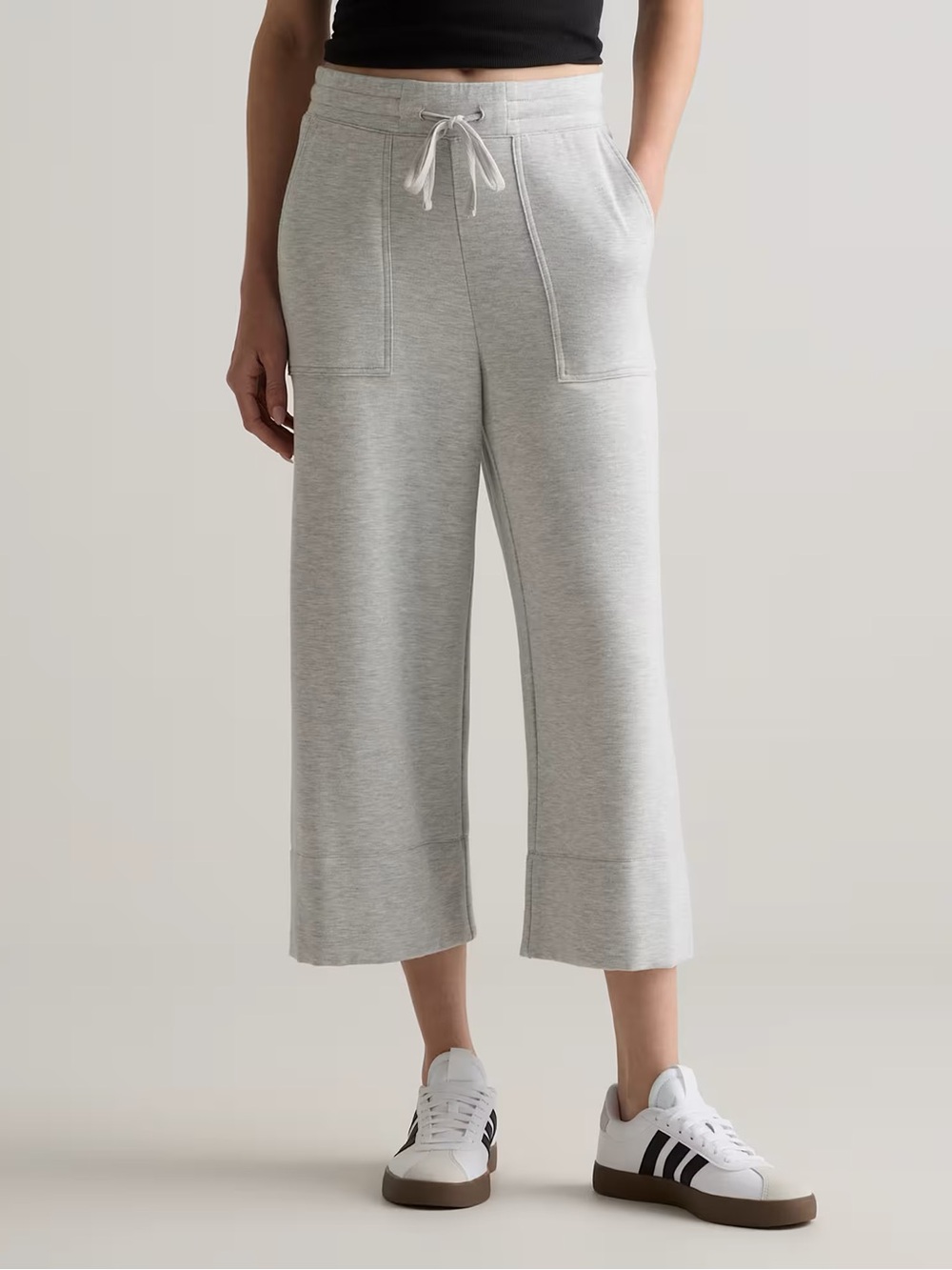 Quince SuperSoft Fleece Cropped Wide Leg Sweatpants Heather Gray Size S